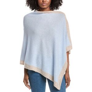 Forte Cashmere Contrast Border Cashmere Poncho, Blue